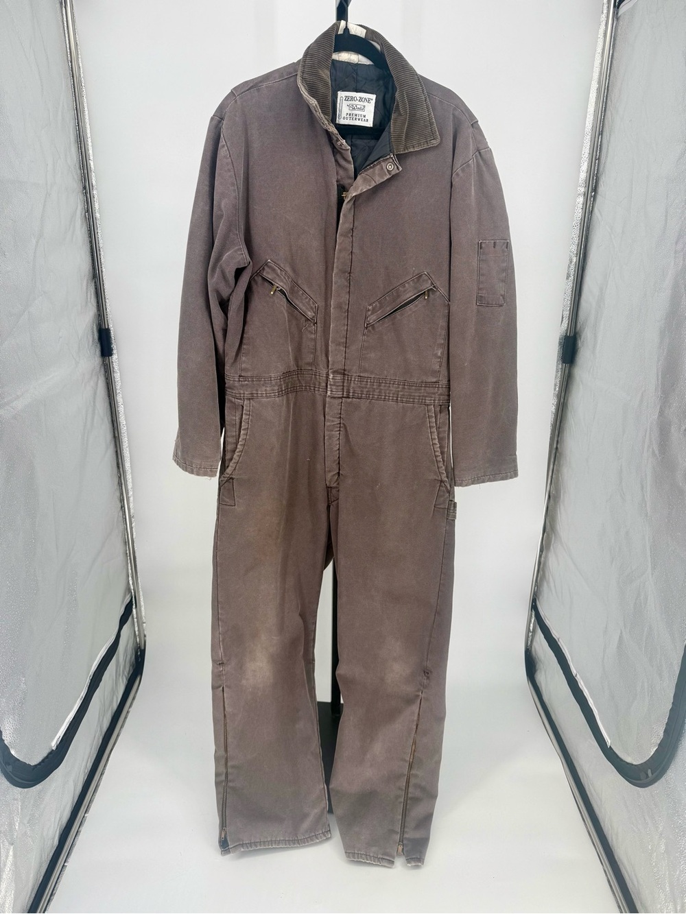 Vintage Workwear Dark Gray Coveralls with Brown Corduroy Collar
